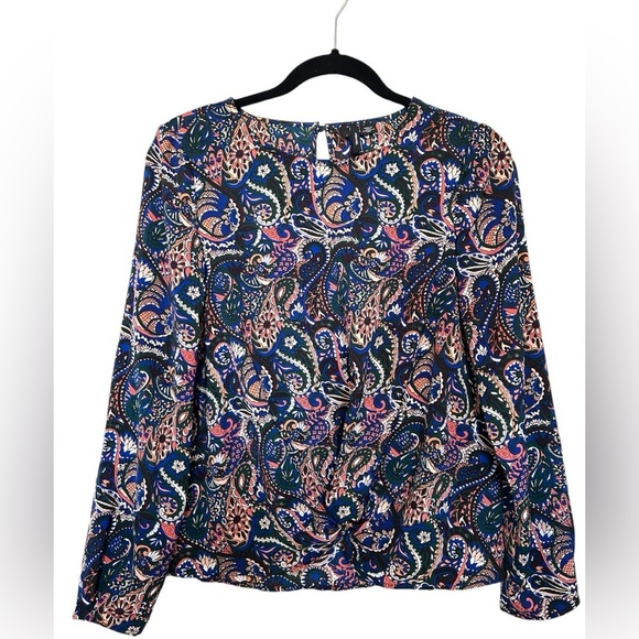 4/$20 Vero Moda paisley long sleeve scoop neck light pink and navy blouse size S - Picture 1 of 8